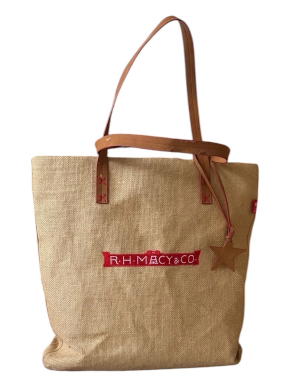 R. H. Macy Co  Canvas Tote with Brown Leather Handles and Red Logo
